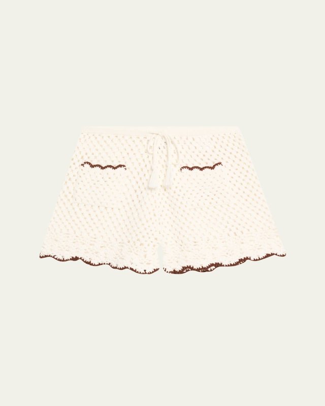 Brix Drawstring Crochet Knit Shorts